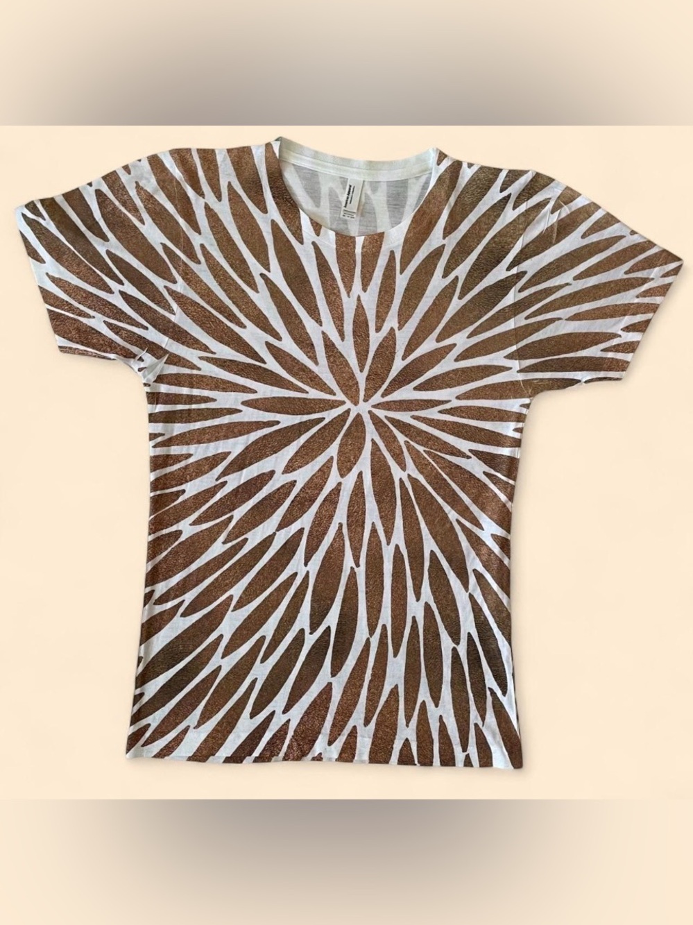 Threadless Gold Burst Tee XS Women's Metallic Brown Floral Mandala Print Top